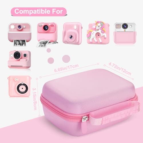 Hikkon Kids Camera Case Fit for Hangrui/Dylanto/GREENKINDER/GKTZ/Gofunly/HiMont Digital Camera Toy,Portable Instant Camera Storage Holder Organizer Bag (Case Only) - Pink — view 2