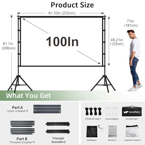 Wootfairy 100Inch Projector Screen with Stand, Portable and Foldable Screen — view 2