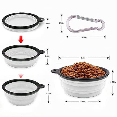 Collapsible Dog Bowl,Collapsible Dog Water Bowls for Cats Dogs, Portable Pet Feeding Watering Dish,Portable Dog Water Food Bowl with Carabiner (Medium(650ML), White) — view 2