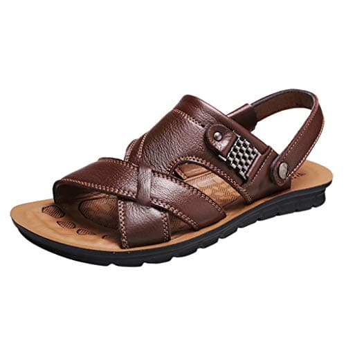 Mens Shoes Leather Sandals with Adjustable Strap Beach Sandals Non-Slip Lightweight Trekking Sandal Breathable Hiking Flat Comfortable Sandal with Non-Slip Sole Easy Care Bathing Shoes Brown — view 2