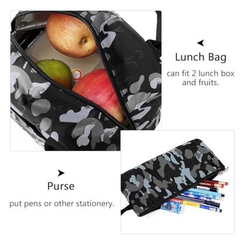 School Backpack Boys Teenager Backpack 3 Piece Set Kids School Bags Children's Backpack Camouflage Backpacks Teenagers School Daypacks Gift Shoulder Bags Set with Lunch Pack and Pencil Case, Gray — view 4