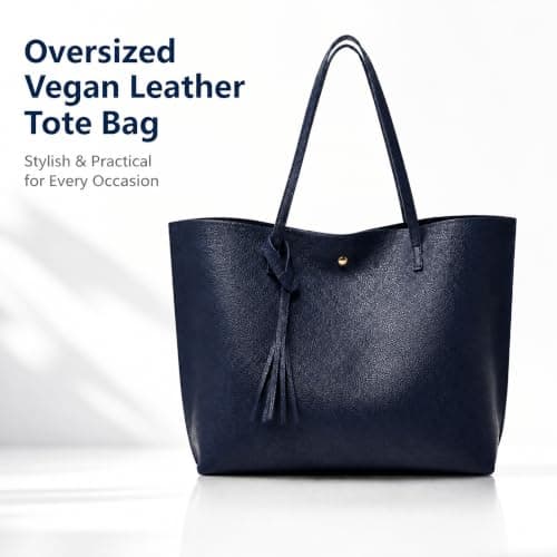 Oversize Vegan Leather Tote Women Weekender Bag Shopper Handbag Travel Purse (Blue) — view 5