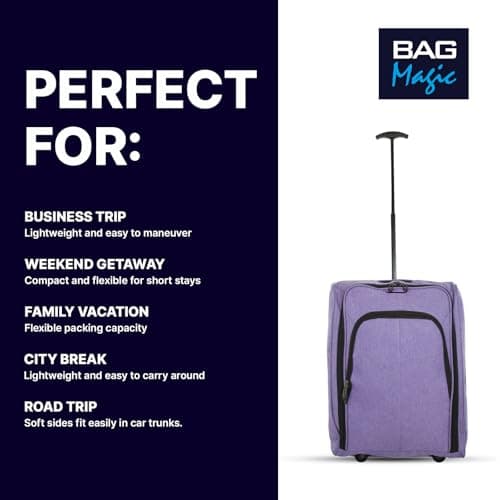 Bordlite 50x35x20cm Soft Cabin Bag – Lightweight Overhead Hand Luggage Suitcase with Wheels & Extendable Handle – Fits Ryanair, EasyJet, BA & More, 35L Capacity (Purple) — view 4