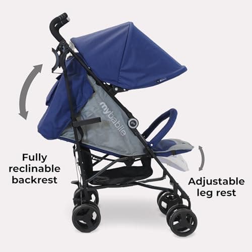 My Babiie MB02 Plus Stroller - from Birth to 4 Years (22kg), Lightweight & Compact Umbrella Fold, Travel Buggy for Toddlers, Pushchair Includes Cup Holder and Rain Cover - Blue & Grey — view 4