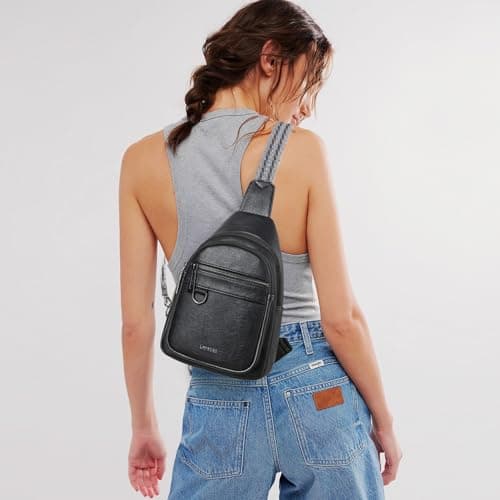 Leresas 7L Sling Bag for Women Crossbody Bag Vegan Leather Travel Sling Purse Backpack Over Shoulder Bag Cross Body Handbag Black — view 3
