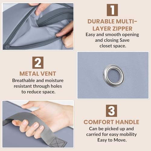 4 pcs Extra Large Space Saving Self Compression Storage Bags for Clothes, Duvets, Bedding, Blankets & Pillows – Foldable Underbed Organiser with Reinforced Handles & 3-Layer Zipper, 52x42x60cm — view 5