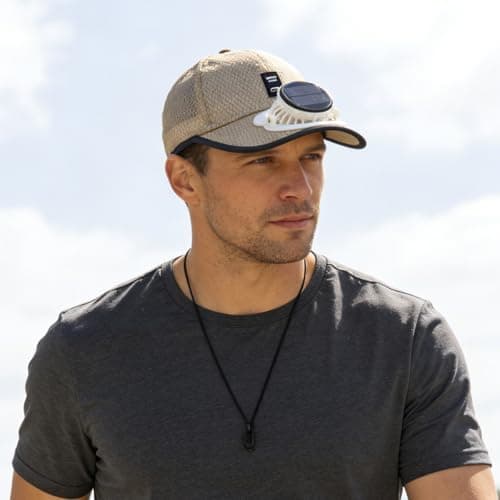 Solar Rechargeable Baseball Cap Built in USB 3 Speed Fan Solar Powered Breathable Lightweight Headwear for Outdoor Hiking Camping Travel Summer Use (Light Gray) — view 3