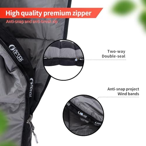 QEZER Down Sleeping Bag,Lightweight Rectangular Winter Sleeping Bag [1180g/1860g] for Adults and Kids 4 Season Camping, Hiking,Warehouse and Moutaineering Outdoor (Black, 500g down) — view 5