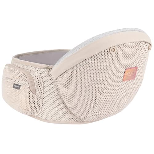 Bebamour Baby Carrier with Hip Seat, Newborn to Toddler 0–36 Months, Ergonomic Infant Carrier with Adjustable Waist Belt, Head Hood, Teething Pads & Waist Extender, Mesh Gold — view 5