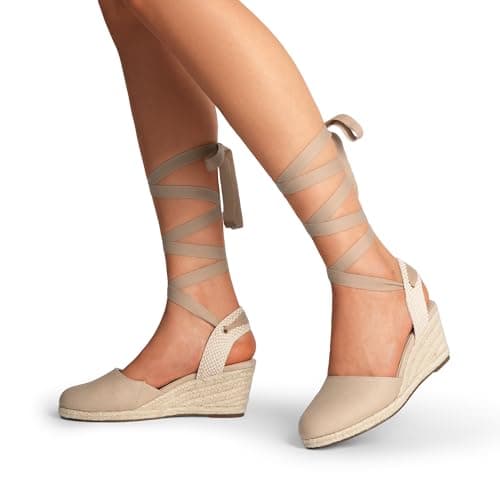 DREAM PAIRS Womens Espadrilles Platform Sandals,Nude-Canvas,6.5 — view 2