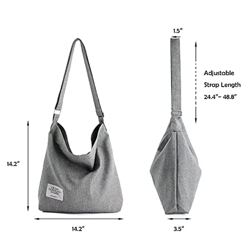 Ecohaso Women’s Hobo Bag, Canvas Handbag Crossbody Bag Beach Bag Simple Shoulder Bag Ladies Large Cotton Tote Handbag Girls Shopping Bag for Travel Daily (Grey) — view 4