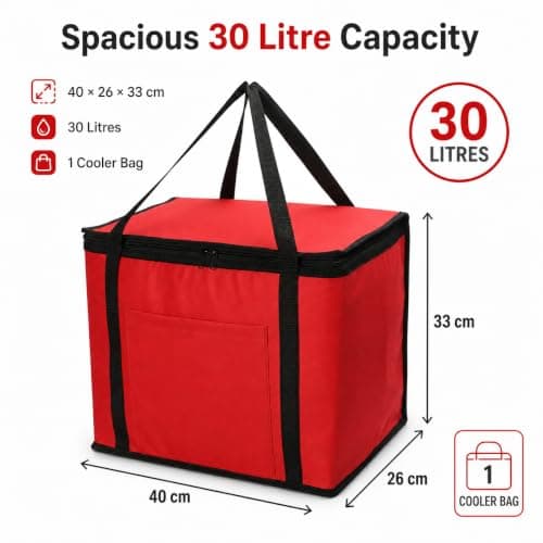 1ABOVE 30L Soft Cooler Bag Box - Insulated Portable Lightweight Keeps Food Drinks Cool - Cooling Delivery Bag for Beach Camping BBQ Shopping Fishing Picnic Lunch Outdoor Travel(RED) — view 2