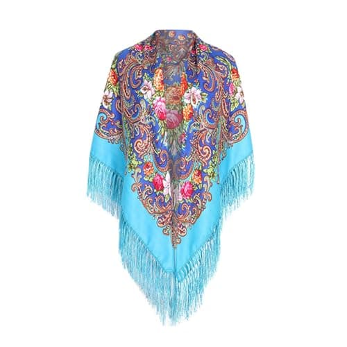 Women Lady Muslim Folk Custom Print Tassel Square Scarf Wrap Shawl Travel Scarve (Mint Green, One Size)