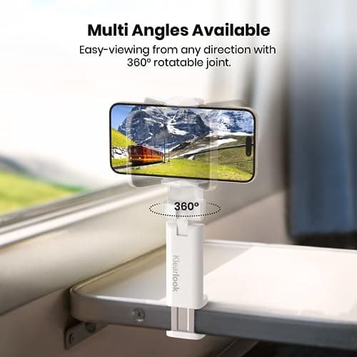 Klearlook 4 in 1 Adjustable Phone Stand - 360 Rotation Handsfree Viewing Flight Phone Holder, Foldable Travel Essentials, Accessory for Home/Office - White — view 4