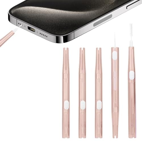 ACKKOR 5 Pcs Charging Port Cleaner, Bristles & Hook Double-Sided Mini Cleaning Kit Charging Port USB C Cleaning Kit for Most Mobile Phone Earbud Charger Speaker (Brown)