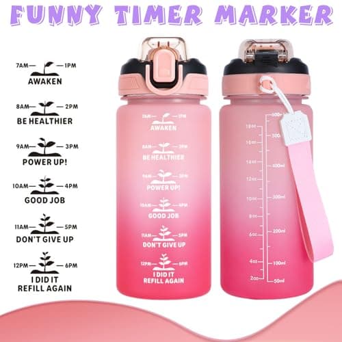 SUPPRUI Kids Water Bottle With Straw, 600ml Children Drinks for School, Leakproof BPA-Free Tritan Motivational Drink Bottles for Girls Boys (Pink) — view 5