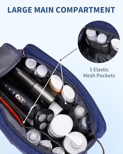 WANDF Toiletry Bag for Men Travel Wash Bag Toiletry Organizer Canvas and PU Leather Dopp Kit Water-Resistant Shaving Kit for Travel Accessories (Blue, Patent Pending) — view 3