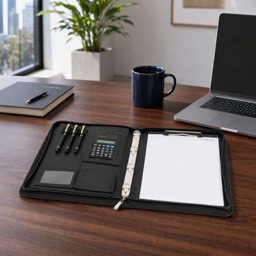 EVERGOODS Leather Portfolio Folder A4, Vegan Leather 4-Ring Conference Folder Includes and Pen Multi-Pocket Travel Document Holder Folder Organiser Office Supplies — view 6