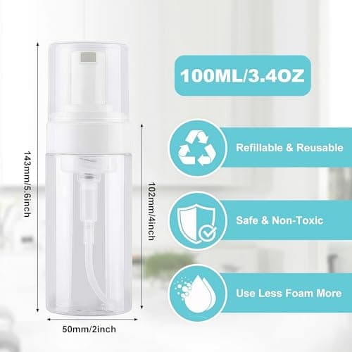 VASANA 3Pcs 100ML 3.4oz Clear Plastic Foaming Soap Dispenser Refillable Travel Hand Soap Foam Shampoo Bathroom Accessory — view 2