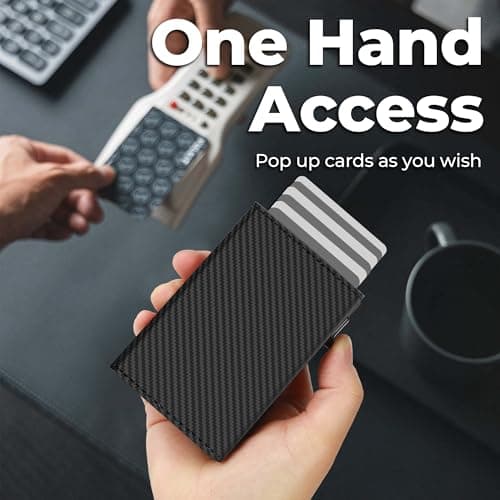 GRALEON Credit Card Holder Wallets for Men,Slim,Minimalist,Smart,RFID Blocking,Pop Up Leather Card Case Wallet, Cash Slot |ID Window|10-14 Card Capacity|Gifts for Men(Carbon Fiber) — view 4