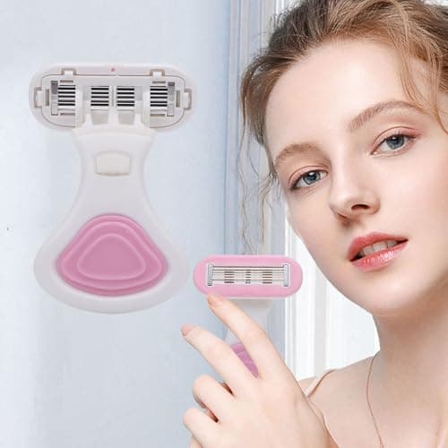 KKPLZZ Women Travel Shaving Kit, 6 Layer Stainless Steel Cutters with Foldable Non Slip Handle and 360° Rotating Head, for Smooth Hair Removal and Portable Grooming (Pink) — view 5