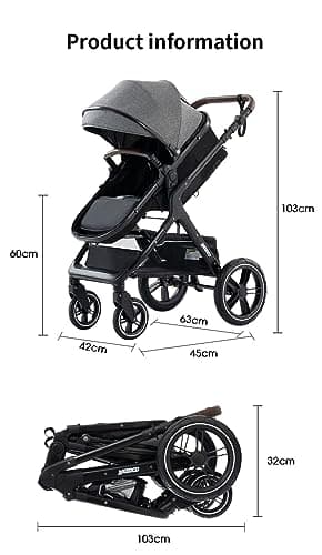 YAZOCO 3 in 1 Prams, Pushchair with Height Adjustable Handle, Travel System Pram with Changing Bag, Baby Stroller with Aluminum Frame for Newborn 0-4 Years (X1 Pink) — view 6