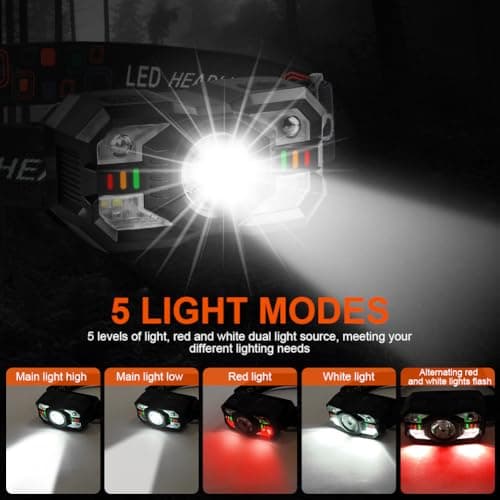 Adiwo 2PCS LED Rechargeable Headlamp, Super Bright Sensor with 6 Light Modes, IPX4 Waterproof LED Headlamp, Perfect for Jogging, Camping, Fishing — view 5