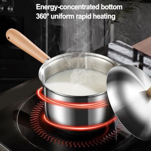 Stainless Steel Saucepan with Wooden Handle for Camping Cooking Set - Compact for Travel Pot for Hiking Backpacking Gear - Small Kitchen Pan for Soup Oatmeal - Silver 1 Piece(400ML) — view 3