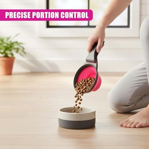 MTS 3 in 1 Collapsible Pet Food Scoop with Bag Clip - Silicone Dog Measuring Cup & Cat Feeding Bowl - Portable Travel Accessories 2 Cup Capacity for Portion Control, Dry Wet Kibble & Water — view 2