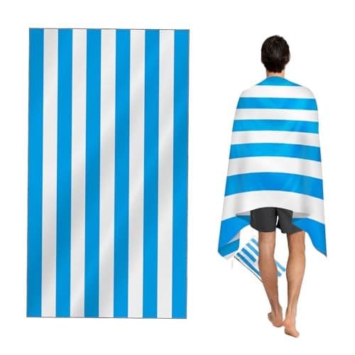 CNMTCCO Large Beach Towel for Adults with Bag - Quick Dry Microfibre - 100% Recycled Towel - Sand Free, Lightweight, Compact (160x90cm, 63x35in) (Light Blue)