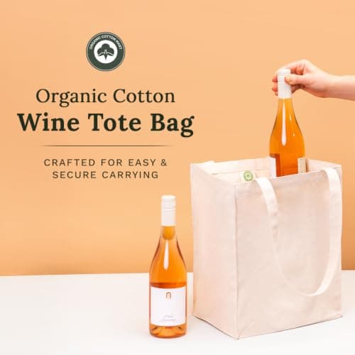 Six Bottle Canvas Wine Tote Bag - Premium Material, Extremely Sturdy, Washable & Reusable Wine Carrier Bag - Double Stitched Reusable Wine Bags - Sturdy 6 Bottle Wine Carrier (1 Bag), Natural Cotton — view 2