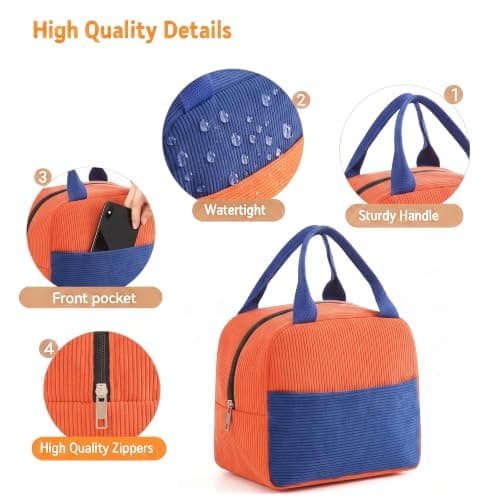 Arae Lunch Bag Women Men - Reusable Leakproof Cooler Tote Lightweight Thermal Lunchbox for Office, Gym, Beach & Travel (Orange Blue) — view 3