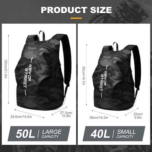 WEPLAN Motorbike Helmet Bag Backpack Mens Womens Motorcycle Backpack Mens Waterproof Motorcycle Motorbike Rucksack with Large Capacity,Black L — view 2