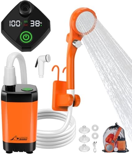 WADEO Portable Camping Shower, [10 Days Runtime] Rechargeable Battery Shower Pump, Outdoor Shower Kit for Beach, Pet, Travel, Car