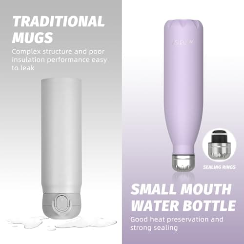 WATERSY Stainless Steel Insulated Water Bottle, Double Walled Metal Vacuum Flask Keep 24 Hrs Cold & 12 Hrs Hot Thermal Metal Sports Bottles 500ml BPA Free for Outdoor, Work, Gym, School (Lilac) — view 5