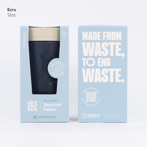 Circular&Co 12oz / 340ml Reusable Coffee Cup – Made from Recycled Fabric Waste – Leakproof, Lockable Travel Mug, BPA Free – Ecru – Made in the UK — view 3