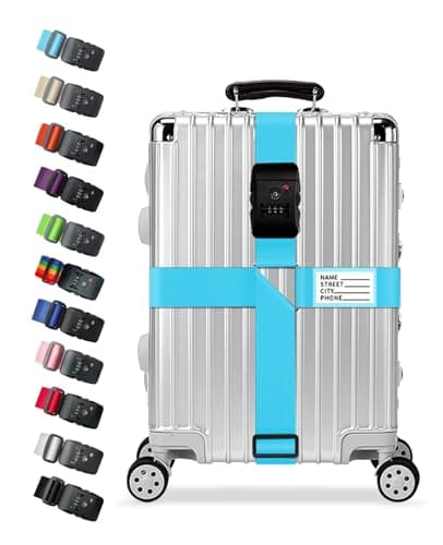 Cross Luggage Straps with TSA Lock, Adjustable Suitcase Belts for 20–32 Inch Luggage, Heavy Duty Travel Straps with 3-Digit Combination Lock & Name ID Tags, Secure Travel Accessories (Sky Blue)