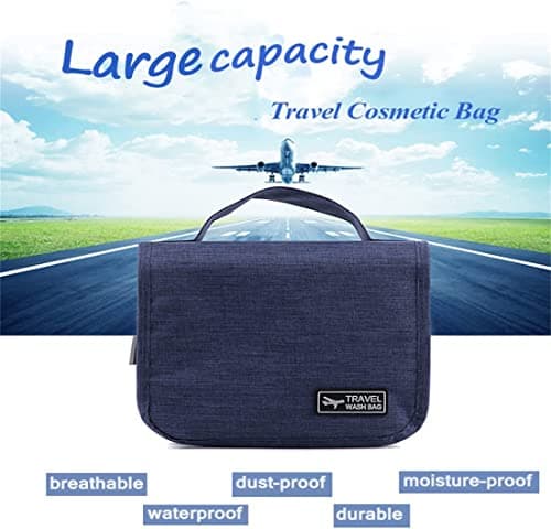 Travel Beauty Case,Hanging Travel Toiletry Bag,Multi-compartments for Organizing Personal Items,Metal Hanger for Hanging, Navy Blue — view 5