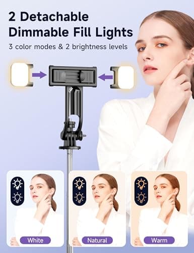 53'' Selfie Stick Tripod with Light, Extendable Selfie Stick with Remote, Portable Cell Phone Tripod Stand with All in 1 Phone Clip, Lightweight Camera Tripod Compatible with iPhone 17 16 15, Android — view 2