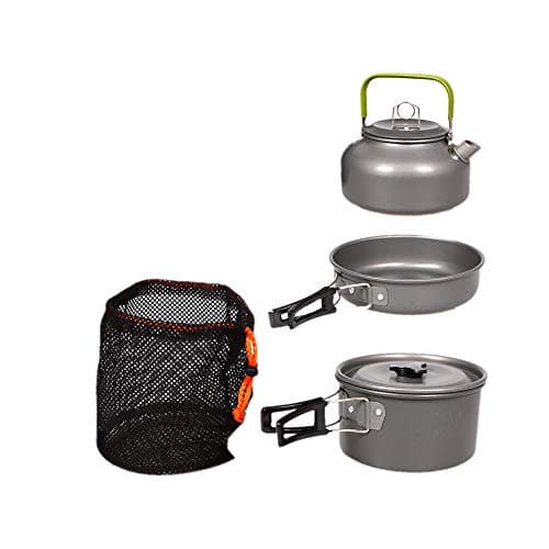 JZK Camp Cookware 2-3 People Set, Pan Pot Teapot Lightweight Outdoor Portable Camping Cooker Set for Trekking Hiking BBQ Picnic Campfire — view 3