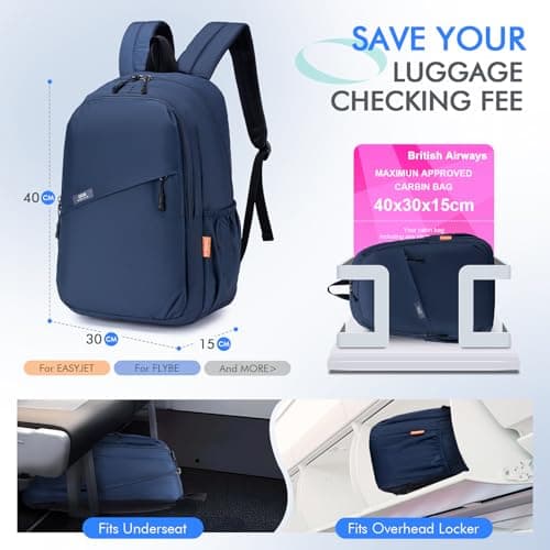 BAGZY 40x30x15cm Underseat Cabin Bag Luggage Waterproof Travel Backpack Under Seat Hand Luggage 40 x 30 x 15 British Airways jet2 Laptop Rucksack 14 Inch Lightweight Small Daypack for Work Blue — view 2
