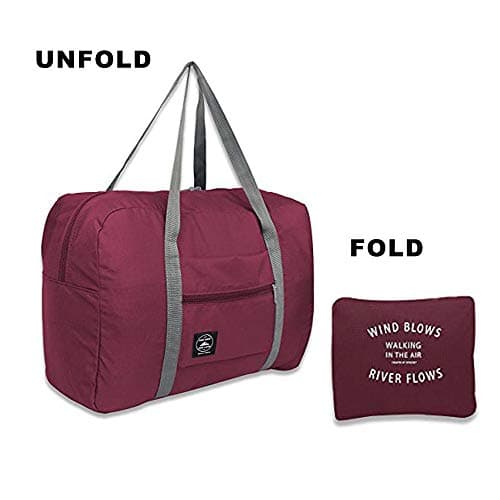 (2 Pack) Foldable Travel Duffel Bag, Waterproof Airlines Carry On Luggage Bag, Lightweight Travel Luggage Bag for Sports, Gym, Vacation (Wine Red, Dark Blue) — view 2