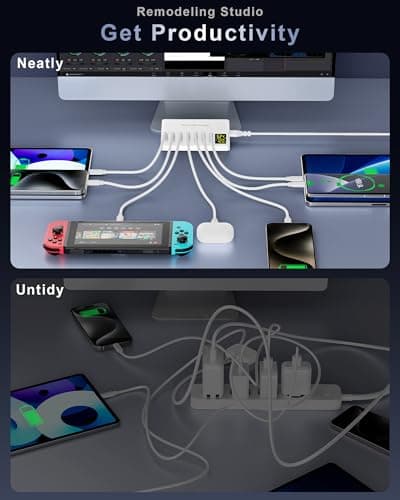 USB Charger 60W 7-Port USB Desktop Charger with LED Screen, Multi-Device Charging Station with Real-Time Power Monitoring for Phone,Fast Charging Hub for Home, Office, Travel — view 5