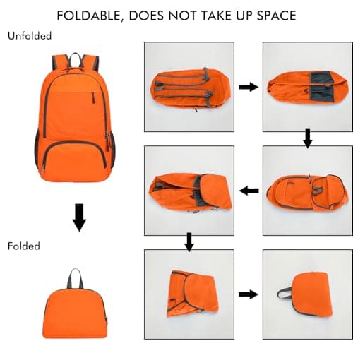 Mayoii Foldable Lightweight Backpack for Mens & Women – 35L Waterproof Rucksack for Mens & Women, Rucking Daypack for Outdoor Sports Hiking Travel Camping (Orange) — view 3