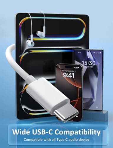2 Pack USB C Headphones for iPhone 17 16 15 Pro Max, Type C Earphones with Microphone & Remote Control Noise Cancelling Wired Earbuds USB C Earphone for Samsung S24 S23 S22 S21 Ultra, Pixel 8 9, White — view 6