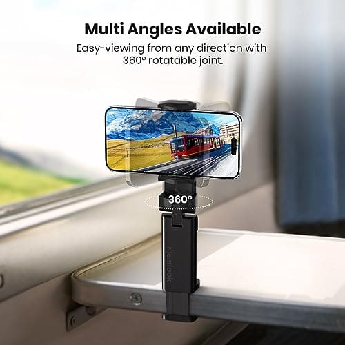 Airplane Phone Holder - Klearlook 4 in 1 Adjustable Phone Stand for Travel,360 Rotation Handsfree Viewing Flight Phone Holder,Foldable Travel Essential,Accessory for Flying/Traveling/Home/Office-Black — view 3