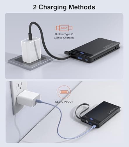 Power Bank 10000mAh, Portable Charger with 2 Built-in Cables (USB-C and Lightning),Fast Charging Battery Pack Compatible with iPhone 17 16 Plus Pro Max,Galaxy,iPad,Tablet–Slim Travel Essential(1 Pack) — view 6