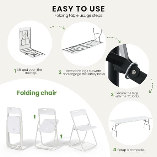 DOINUO 8FT Foldable Table Set with 10 Pack Plastic Folding Chairs, Heavy Duty 350 lbs Folding Table & Folding Chairs, Portable Foldable Furniture Bundle for Parties, Wedding, Events, Indoor & Outdoor — view 5
