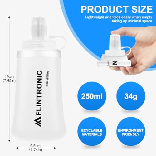 flintronic 2PCS Soft Flask TPU, 250ML Collapsible Water Bottle, Lightweight Running Soft Water Bottle for Unisex Hydration, BPA-Free, Leakproof Foldable Water Bottle for Running, Cycling, Climbing — view 2