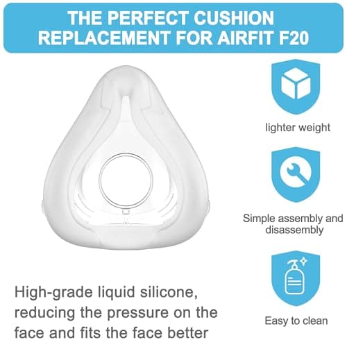Improved CPAP Mask Kit Compatible with Resmed Airfit F20 Medium, Replacement Headgear Frame Assembly, Secure Seal & Optimized Sleep Apnea Mask, CPAP Accessories Supplied by BlessEase (No Elbow) — view 4